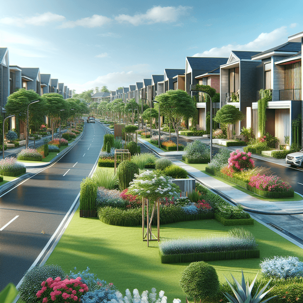 A vibrant and clean Terwillegar neighborhood with modern houses and green lawns.