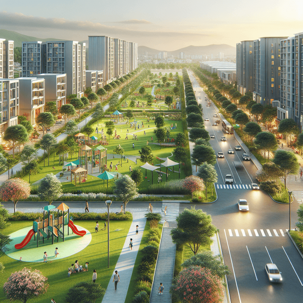 A vibrant neighborhood scene in South Terwillegar with parks, playgrounds, and local shops.