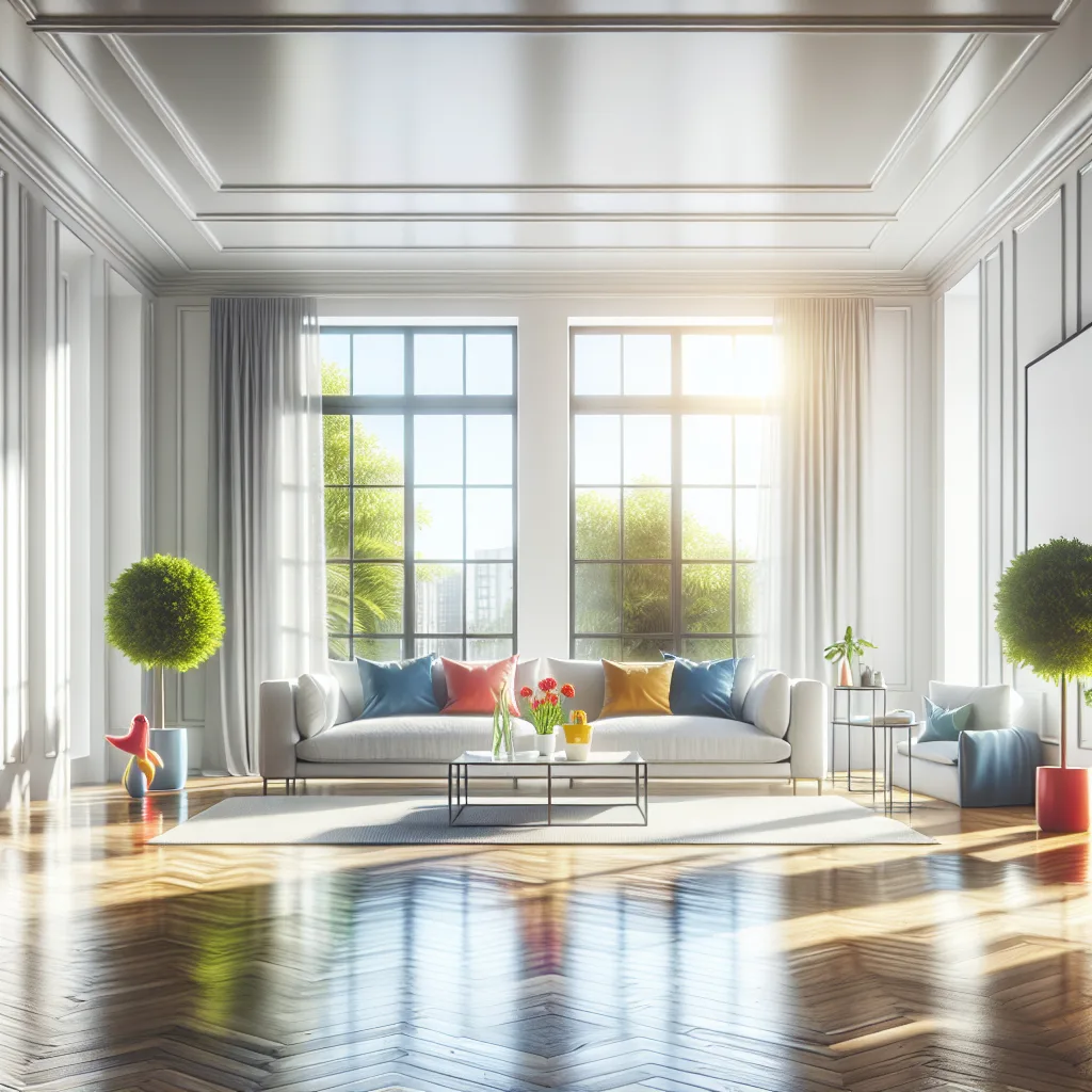 A spotless living room in an apartment, showcasing a clean and inviting space after move out cleaning.