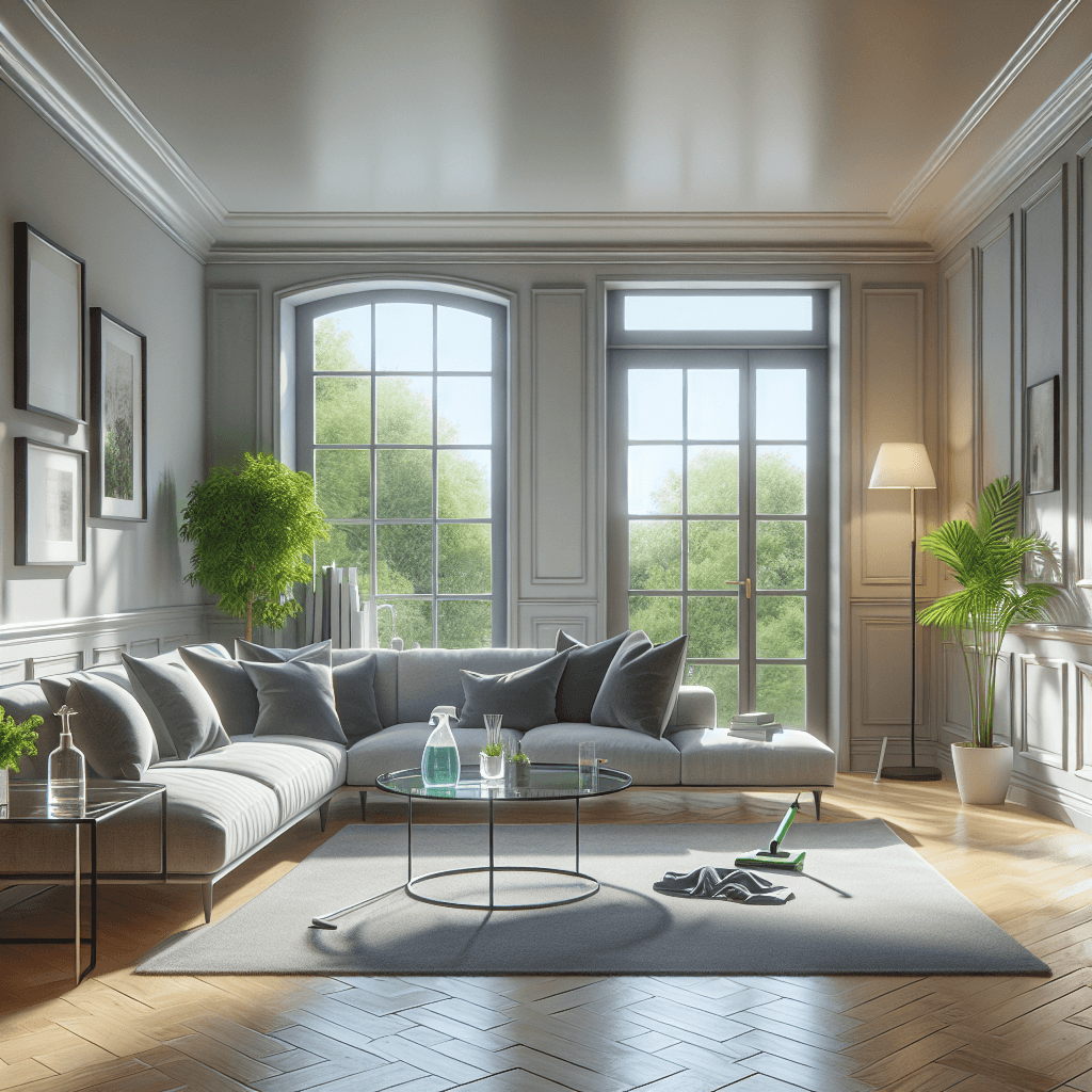 A realistically clean and tidy modern living room after professional cleaning.